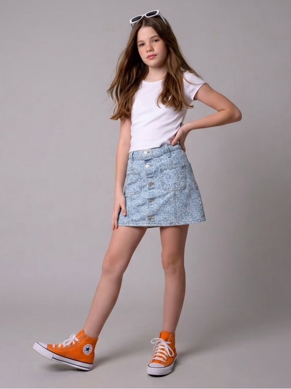 Old Navy Light Blue Flower Patterned Denim Button-Front Mini Skirt